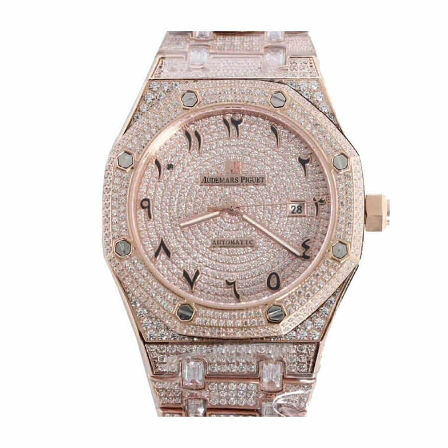 audemars-piguet-royal-oak-selfwinding-15400sr-oo-1220sr-01-iced-out-replica-1.jpg Audemars Piguet Royal Oak AP160SF296 “Iced Out Rose Gold” Top Grade Replica - Image 1